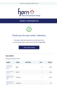 Formatted Order Confirmation Emails - Click to enlarge